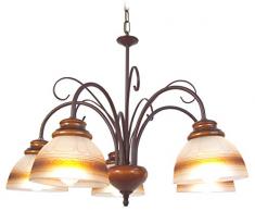 Tosel 20103 Lustre - Pays de lAdour Tube Acier, Peinture époxy, Bois hêtre, verrerie, E14, 60 W, Marron