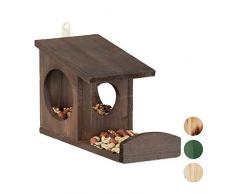 Relaxdays 10026317_746 Mangeoire pour Ã©cureuils, Distributeur de Nourriture, Ã accrocher, Bois, HLP: 17,5 x 14 x 25cm, Marron foncÃ©, Brun, 5 x 12 x 25 cm