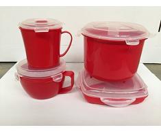 Misterchef V2Â Lot de 4Â micro-ondes cuiseur de riz, Rouge