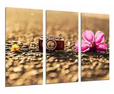 Tableau Moderne Photographique, Impression sur bois, Appareil photo vintage, fleur romantique, 97 x 62 cm, ref. 26615