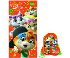 44 Chats Serviette de Plage, Orange, 70 x 140 cm