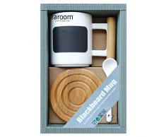 laroom 14156Â âÂ Set Cadeau Bureau Tasse de Porcelaine avec Tableau et poignÃ©e en Bambou, Blanc, Noir, Marron