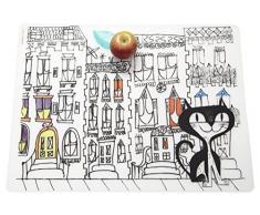 modern-twist MT 011403Â Enfants Set de Table Chat dans la Ville, Silicone, Blanc, 40Â x 32Â x 1,12Â cm