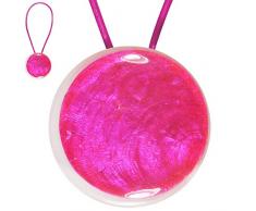 STEPHANOISE Magnet Rond Nacre Cordon Cuir, Fuchsia, Diametre 6 cm - Envergure 30 cm