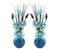 Flourish Creative Florals Assorti Paire de Bleu Fleurs Artificielles, Verre, Blue in Dark Blue Vase, 11.5 x 11 x 32 cm
