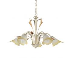 ONLI - Lustre 5 bras en mÃ©tal ivoire avec nuances dorÃ©es. Verres blancs nuancÃ©s ambre