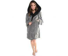CelinaTex Miami Peignoir De Bain, Capuche, De Deux Couleurs, Court, Poches Appliquées, Femme, Microfibre, Laine Polaire de Corail S lanthracite/Noir