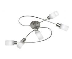 TRIO, Plafonnier, Jones incl. 5 x LED,E14,4,0 Watt,3000K,320 Lm. Verre, Blanc, Corps: metal, Nickel mat L:80,0cm, L:48,0cm, H:18,0cm IP20