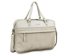 Lois - Portfolio Messenger Bag 15, Ordinateur Portable, Cuir PU, Résistant Sécuritaire, Pratique et Confortable, Bonne qualité et Design Classique et Basique, Color Beige