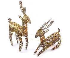 Kangaroo 81556 Renne 58 cm-Debout Lumineux avec 10 Lampes en rotin Marron 43 cm et Renne couchÃ© Lumineuse 10 Ampoules en rotin Marron