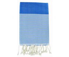 Moorish Idol - Fouta Nid dAbeille Rayure Fine- 100cm x 200cm- Bleu Grec