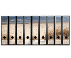 codiarts. Etiquettes à design pour 9 classeurs A4 à dos large - Motif : plage de sable, dune et mer, autocollants pour dos de dossierâ¦
