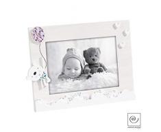 Cadre photo en bois blanchi avec dÃ©corations nounours et ballon rose â Taille photo 13x18 cm
