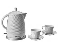 CONCEPT Ã©lectromÃ©nager RK0020 Bouilloire en cÃ©ramique, 1,5 litre, blanche avec imprimÃ©s, design original, lot incluant deux tasses et sous-tasses assorties a la bouilloire, 1500 W