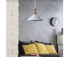 Suspension E27 Max.60W abat-jour Alu Blanc Mat et Bois clair extérieur / Blanc intérieur cable PVC L.150cm Blanc