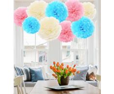 A Liittle Tree Guirlande de Pompons en Papier de Soie Ã Suspendre avec Un Petit Arbre - 9/12 piÃ¨ces - DÃ©coration de fÃªte de Mariage - Rose et Bleu - 20,3 cm + 25,4 cm