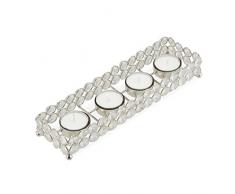 Relaxdays 10027676 Bougeoir en cristal, 4 bougies chauffe-plat, Photophore en verre, Support H x L x P : 4 x 26,5 x 8 cm, argentÃ©, fer, nickel, One size