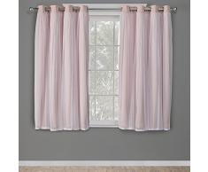 Exclusif Home Catarina Layered Solide occultant et Sheer fenÃªtre Panneau de Rideau Paire avec Åillets en Haut, Polyester, Rose Blush, 63Â x 52Â x 0.2Â cm