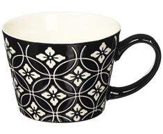Excelsa Tasses & Co. Tasse Jumbo ML 415Â Fleur/Rombo, Porcelaine, Noir, 11Â x 11Â x 8Â cm
