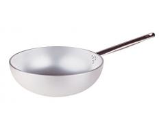 Pentole Agnelli Wok Radiant Ã Fond Plat en Aluminium, avec poignÃ©e en Acier Inoxydable - ArgentÃ© 28Â cm Argent