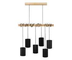 Tosel 21057 Lustre de 6 Lumières, Bois/Coton, E14, 40 W, Noir, 80 x 180 cm