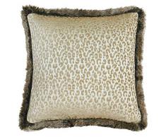 Paoletti Riva Botswana Coussin Garni Beige-lÃ©opard imprimÃ© Animal en Tissu Chenille mÃ©tallisÃ© -Faux Franges en Fourrure - 100% Polyester - 45 x 45 cm - Polyester, Champagne 45 x 45 cm