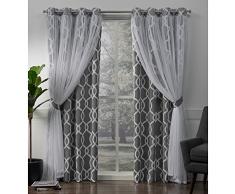 Exclusif Home Carmela par Couches gÃ©omÃ©triques occultant et Sheer fenÃªtre Panneau de Rideau Paire avec Åillets en Haut, Polyester, Charbon de Bois, 84Â x 52Â x 0.2Â cm