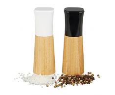 Relaxdays Salière, Poivrier, Lot de 2, manuel, Moulin à Sel, Poivre, Ãpices, Bois, Meule en Céramique réglable, nature