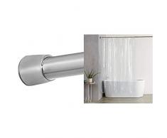 InterDesign iDesign Tringle Extensible pour Rideau de Douche, Petite Barre de Douche en Acier Inoxydable, argenté Mat & AmazonBasics Rideau de Douche Transparent en PVC 180 x 180 cm