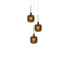SP Light and Design Diva Suspension triple Structure Chrome, Verre Ambre, Suspension 4 W