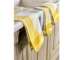 De Witte Lietaer DWL Lot 3 Torchons, 100% Coton, Blanc-Jaune Sunshine, 3/50x70 cm