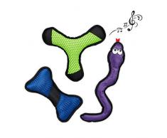 Relaxdays Lot de 3 Jouets pour Chien en Forme de bumerang, Noeud de Tissu Fin et résistant pour Chiot Multicolore