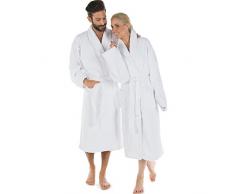 CelinaTex Oregon Peignoir De Bain Col Châle De Couleur Unie Longue Poches Appliquées Surpiqure Femme Homme Unisexe Pur Coton XL Blanc