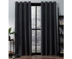 Home Exclusive Exclusif Maison Rideaux Oxford texturé en Satin de Coton Thermique pièce Obscurcir Grommet Top fenêtre Panneau de Rideau Paire, Charbon de Bois, 52 x 96