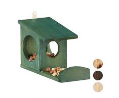 Relaxdays 10026317_747 Mangeoire pour Ã©cureuils, Distributeur de Nourriture, Ã accrocher, Bois, HLP: 17,5 x 14 x 25cm, Vert foncÃ©, 5 x 14 x 25 cm