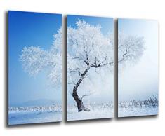 Tableau Moderne Photographique, Impression sur bois, Paysage dhiver, arbre enneigé, 97 x 62 cm, ref. 26140