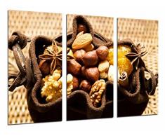 Tableau Moderne Photographique, Impression sur bois, Cuisine, Boutique, Sac en cuir avec écrous, noix, 97 x 62 cm, ref. 26959