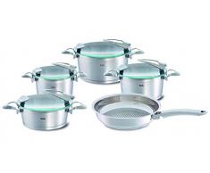 Fissler Solea 016-120-04-000/0 Batterie de cuisine 4 piÃ¨ces en acier inoxydable avec couvercle en verre et casseroles Ã induction, Casseroles avec couvercle en verre, acier inoxydable, 5 piÃ¨ces
