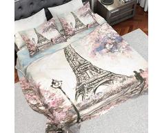 PETTI Artigiani Italiani - Parure de Lit, Lit (90x200), Drap de Lit, Linge de Lit, Paris, Tissu 100% Satin Frais, 100% Made in Italy