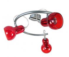 Tosel 85040 Plafonnier â Vianne, Tôle Acier, Peinture époxy, Verre soufflé, E14, 100 W, Rouge