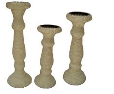 MG DÃCOR Lot de 3 bougeoirs piliers à Perles Blanches