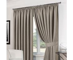 Dreamscene Panier de luxe tissage Doublure thermique occultant Ruban Top Rideaux avec embrasses â Argent, 66 x 137