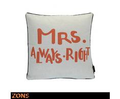 ZONS Word Coussin Look Design Orange 45x45cm + Rembourrage 480g Coussin Voiture Coussin canapé Oreiller (6 Design) (Mrs Always Right)
