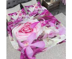 PETTI Artigiani Italiani - Parure de Lit, Lit (120x200), Drap de Lit, Linge de Lit, Fleurs Lillas, Tissu 100% Satin Frais, 100% Made in Italy