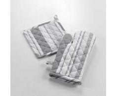 douceur dinterieur SANTORIN Gant + MANIQUE, Gris/Blanc, 17 x 31 CM/20 x 20 CM