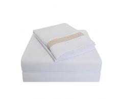 Qualité supérieure Ultra Doux Poids léger résistant aux Rides de lit avec Broderie Peaks dans Un Coffret Cadeau, 100% Microfibre brossé, Blanc/Or, Double, L/XL, 3 pièces