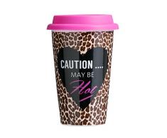 Premier Leopard Thermique Tasse de Voyage avec Couvercle en Silicone en Porcelaine, Multicolore, 330Â ML