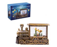 The Christmas Workshop 70059 Lanterne LED PÃ¨re NoÃ«l et renne avec eau tourbillonnante et paillettes, dorÃ©, 29cm Long