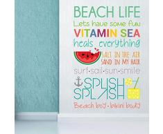 Wallflexi Stickers muraux avec Citations Beach Porte Mural muraux Amovible Autocollant Stickers Art Salon Cuisine Meubles Bureau Décor Restaurant Bar Café Hôtel Décoration, Multicolore