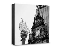 COGNOSCO HG-HH106 Tableau Mural en Bois avec Photo architecturale Hambourg Noir/Blanc 15 x 15 cm
